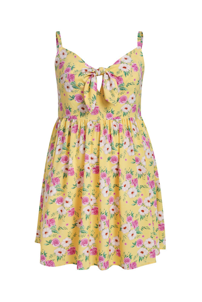Bloom Dress - Floral Bowknot Shirred Back Cami Dress