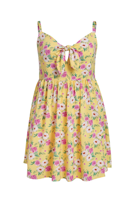 Bloom Dress - Floral Bowknot Shirred Back Cami Dress