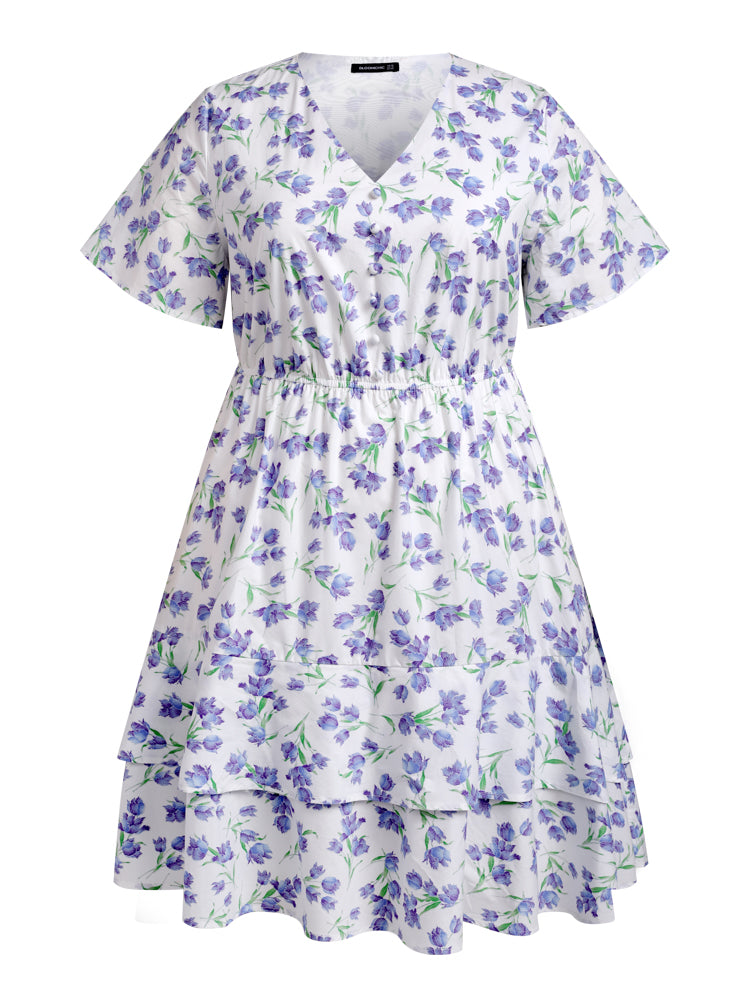 V-Neck Ditsy Floral Cotton Midi Dress