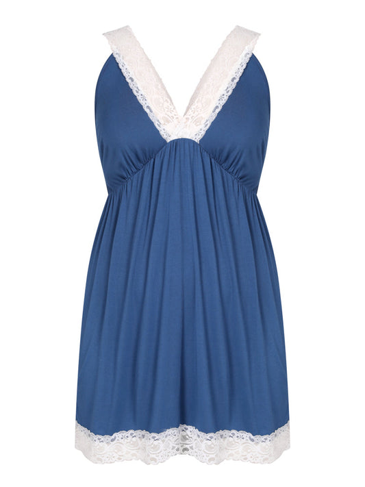 Contrast Lace Backless Night Dress