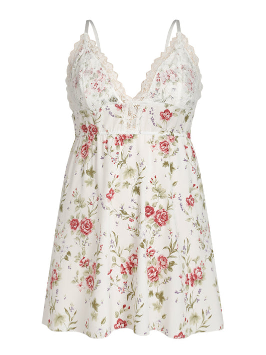 Floral Print Contrast Lace Sleep Dress