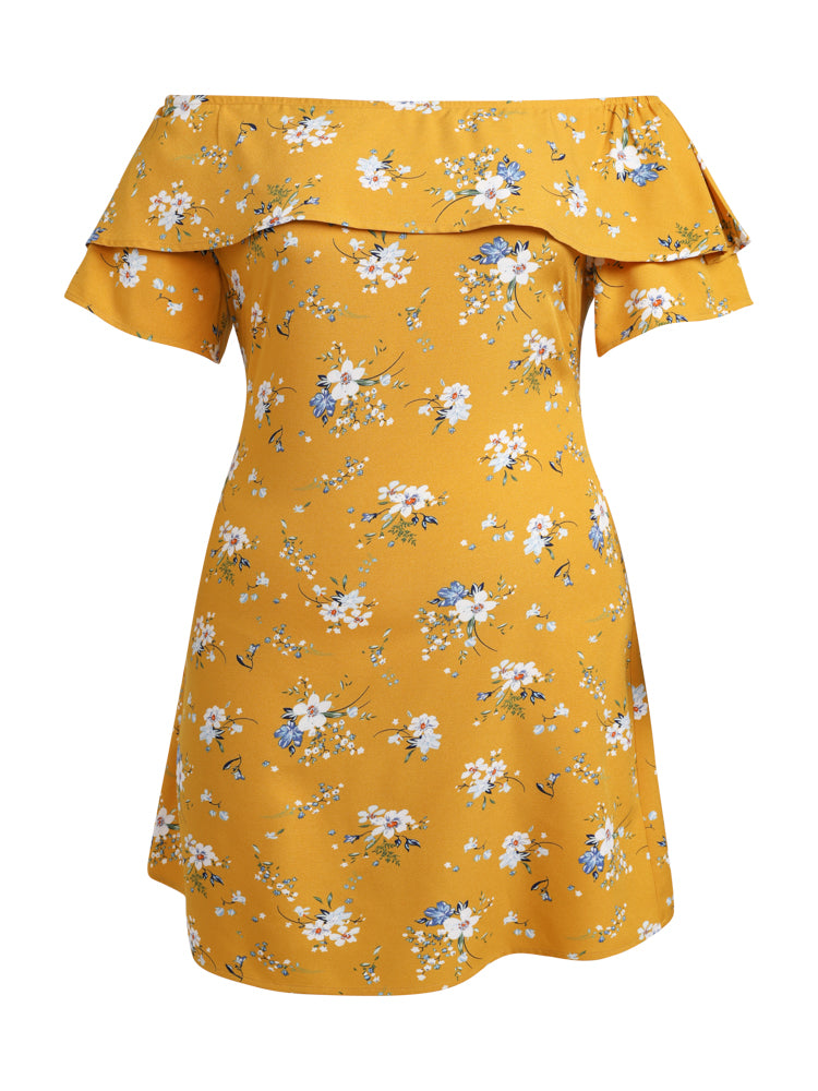 Ruffle Off Shoulder Floral Short Dress