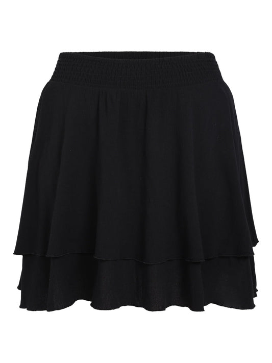 Black Shirred Tiered A Line Skirt