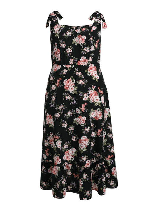 Bloom Dress - Frill Floral Tie Straps Midi Dress