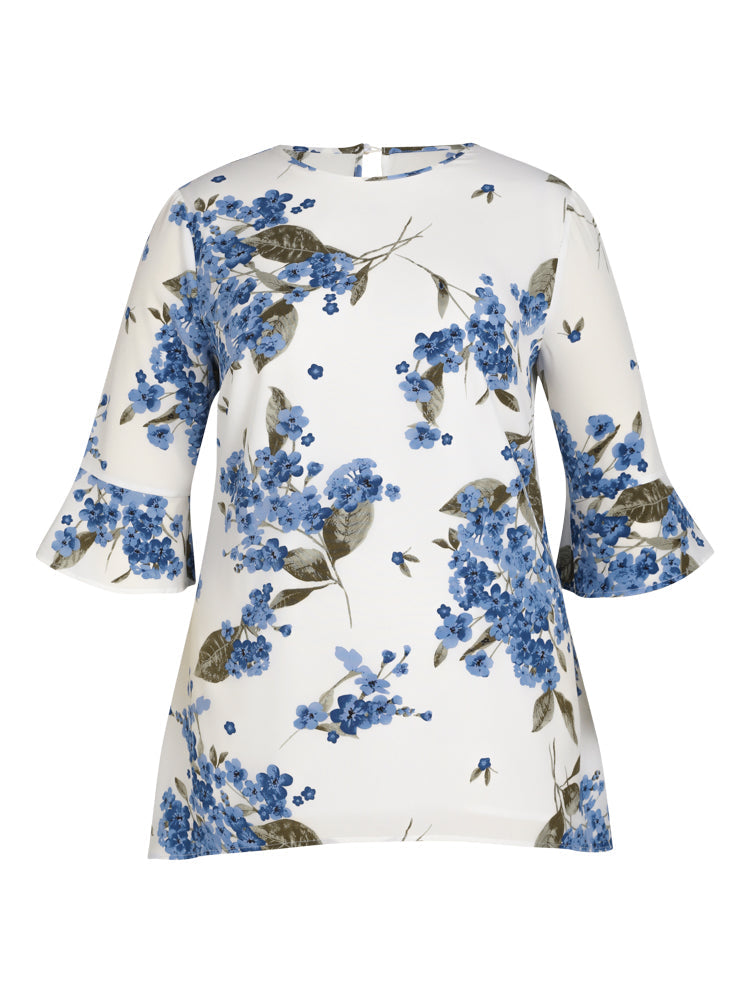 Floral Print Flounce Sleeve Blouse