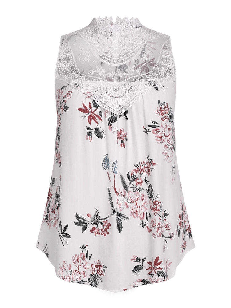 Floral Lace Trim Crochet Tank