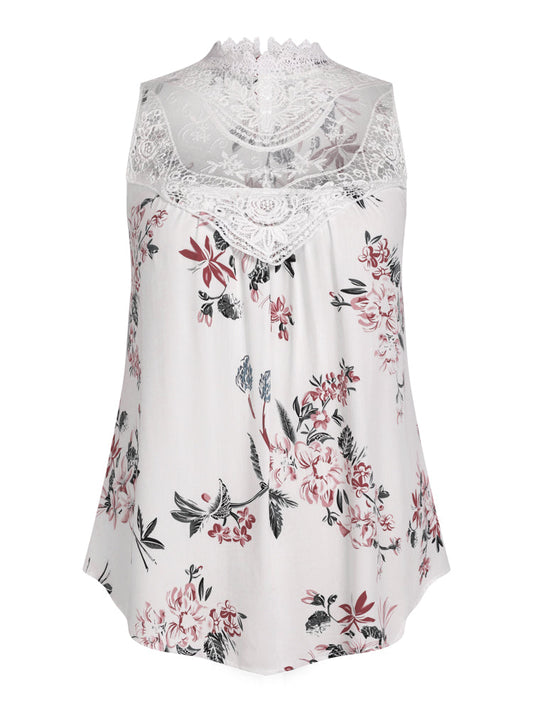 Floral Lace Trim Crochet Tank