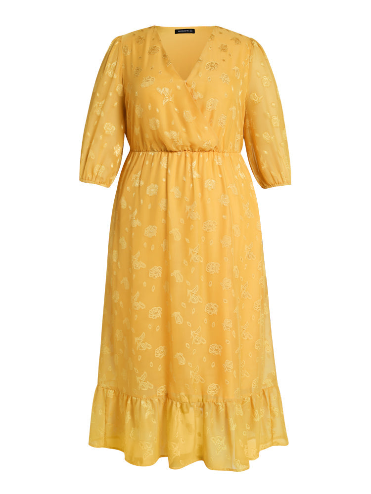 Bloom Dress - V Neck Floral Elastic Waist Maxi Dress