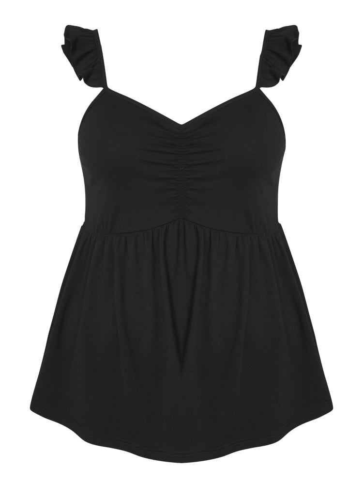 Black Ruched Front Babydoll Cami Top