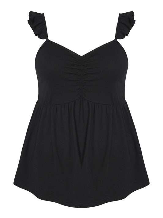 Black Ruched Front Babydoll Cami Top