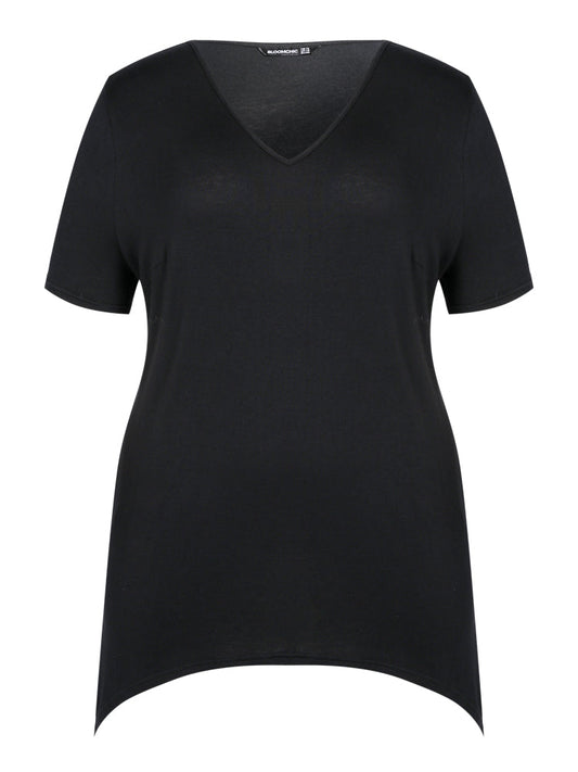 V Neck Asymmetrical Hem Modal T-shirt