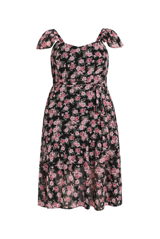 Ruffle Chiffon Knot Midi Dress