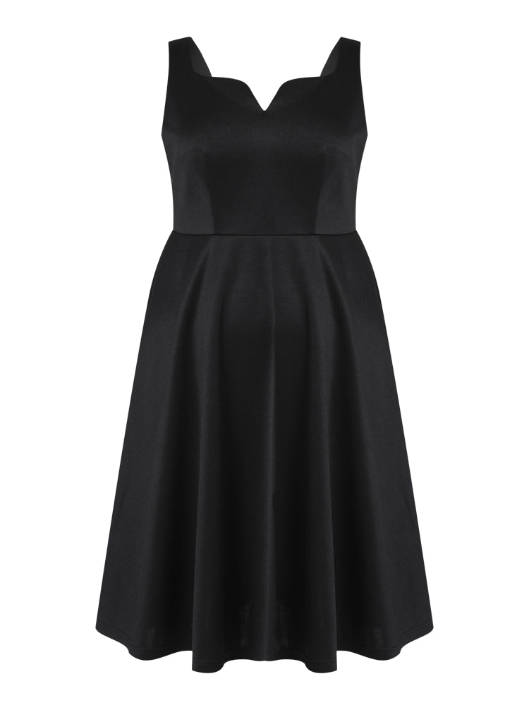Black Notched Collar Pocket A Line Midi Dress