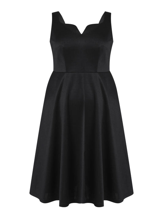 Black Notched Collar Pocket A Line Midi Dress