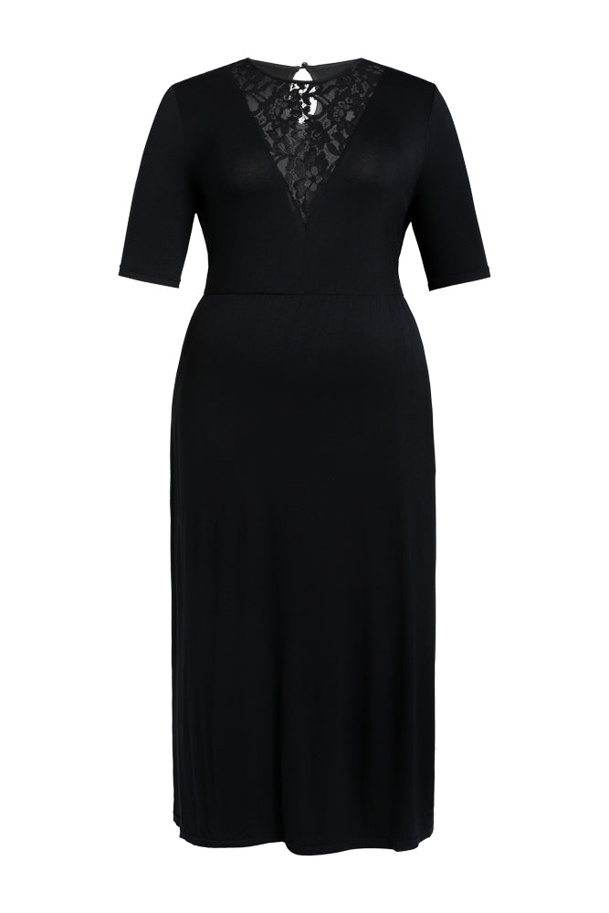 Black Lace Insert Pocket Maxi Dress