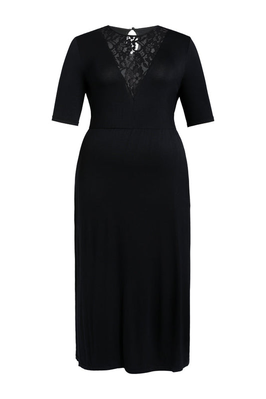 Black Lace Insert Pocket Maxi Dress