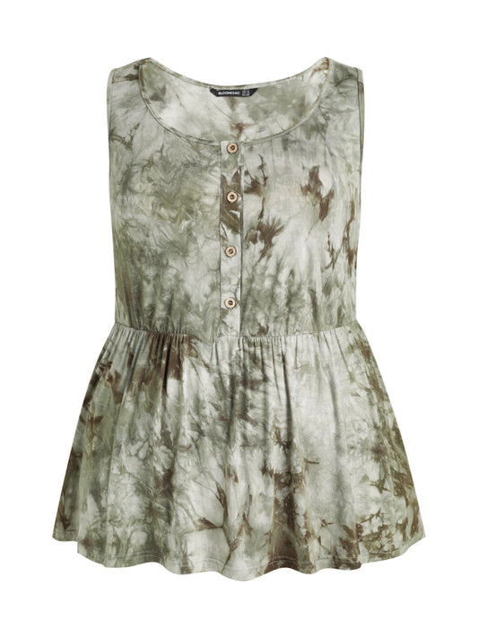Tie Dye Button Babydoll Tank Top