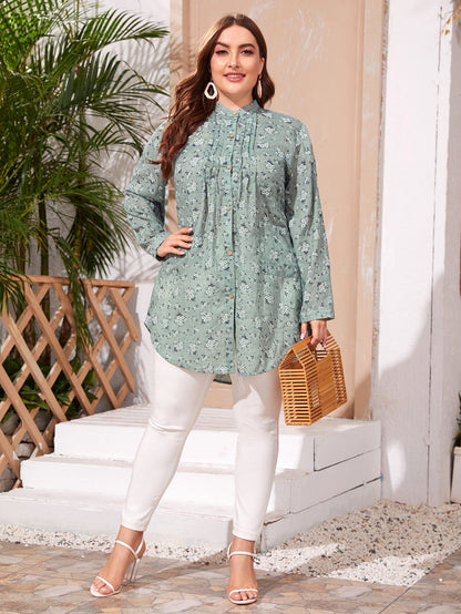 Ditsy Floral Curved Hem Tunic Blouse