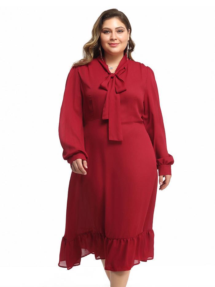 Bow Tie Ruffle Lantern Sleeve Maxi Dress