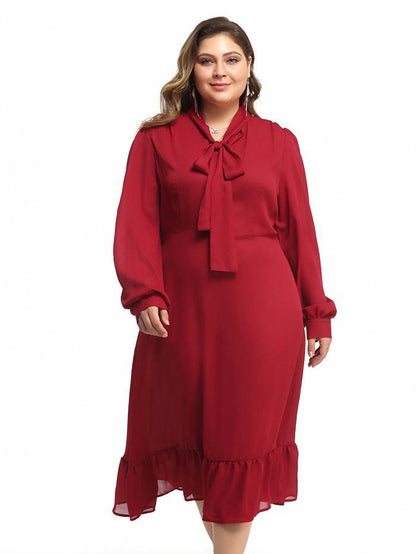 Bow Tie Ruffle Lantern Sleeve Maxi Dress