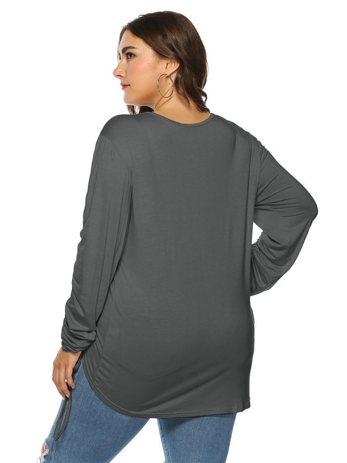 Shirring Sleeve Solid Color T-shirt