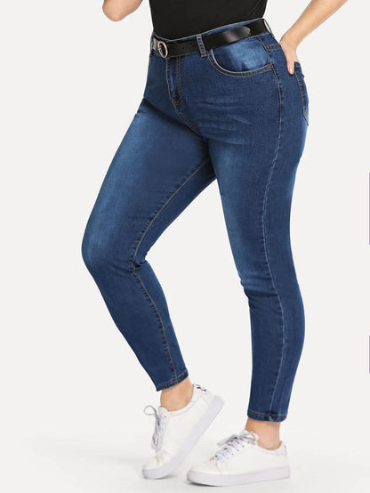 Bleach Wash Skinny Jeans Without Belted