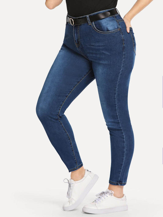Bleach Wash Skinny Jeans Without Belted