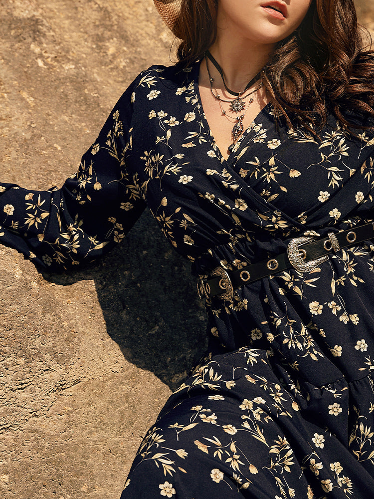 Ditsy Floral Surplice Neck Dress Without Belt