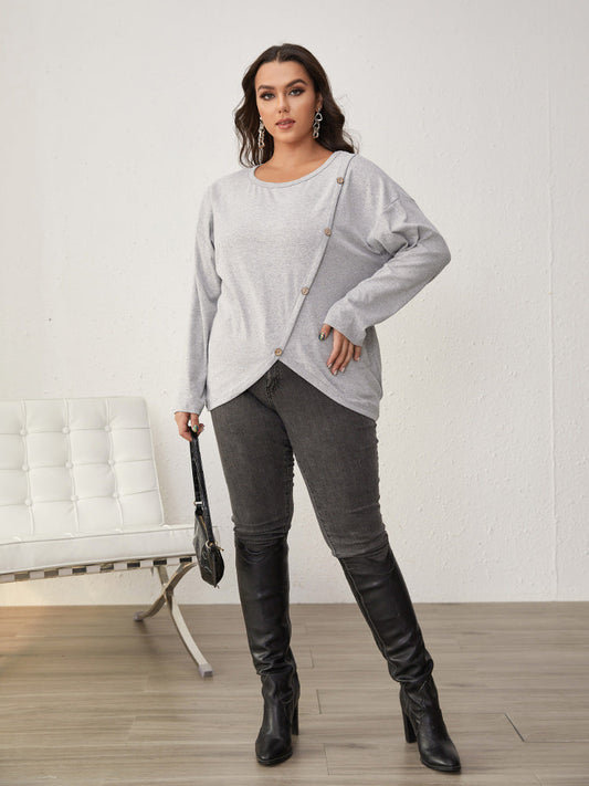 Button Round Neck Regular Sweatshirt