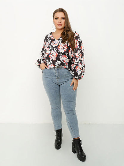 V-neck Floral Loose Top