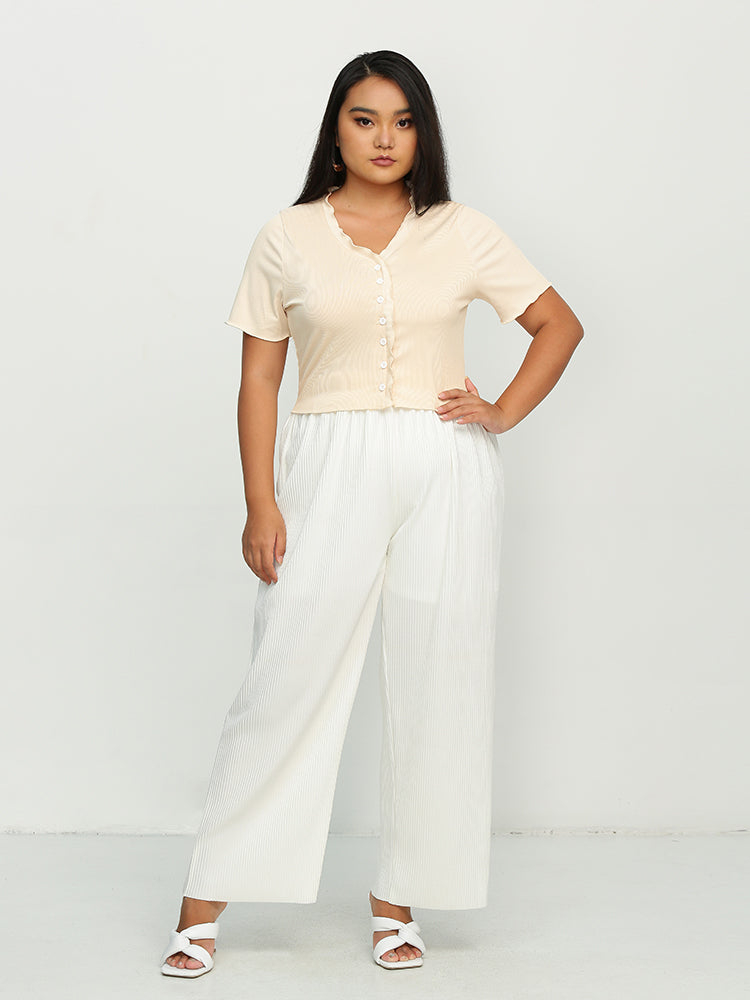 Frill Neckline Button T-Shirt