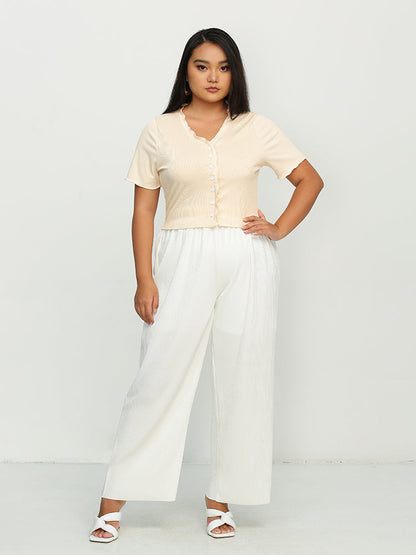 Frill Neckline Button T-Shirt