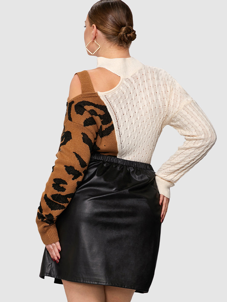 Leopard Patched Cut Out Sweater