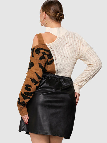 Leopard Patched Cut Out Sweater