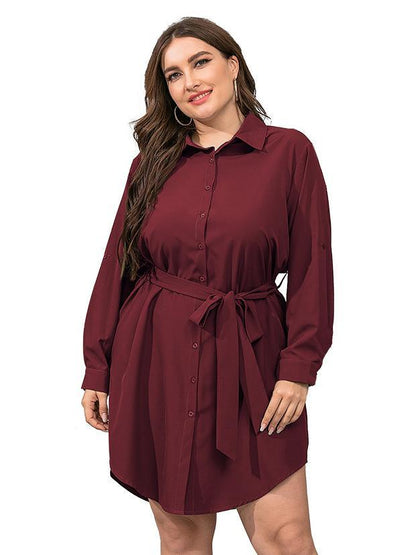 Single0breasted Belt Lapel Shirt Dress