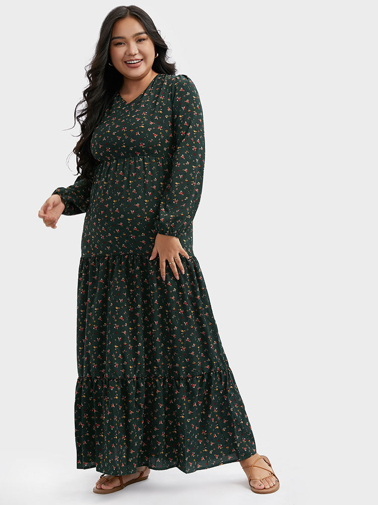 Floral V-Neck Ruffle Maxi Dress