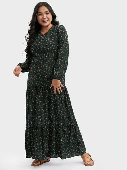 Floral V-Neck Ruffle Maxi Dress