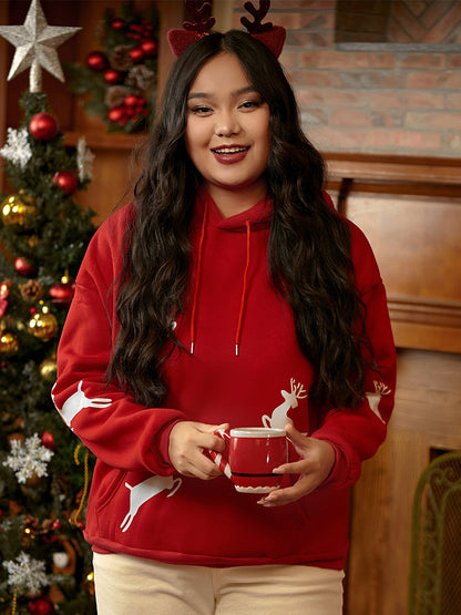 Christmas Elk Drawstring Pocket Sweatshirt