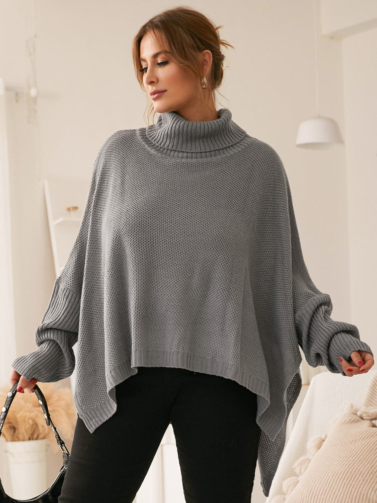 Funnel Neck Irregular Hem Sweater