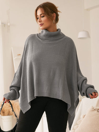 Funnel Neck Irregular Hem Sweater