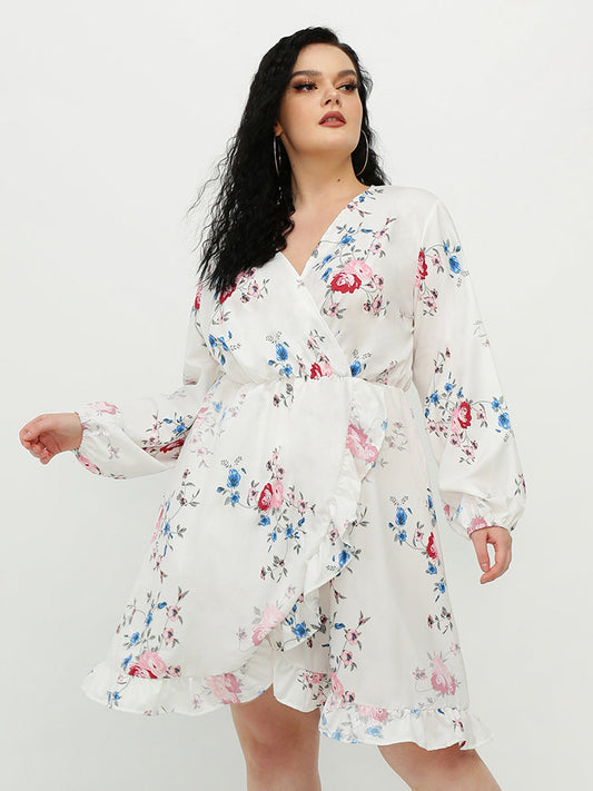 Ruffled V-neck Wrap Dress