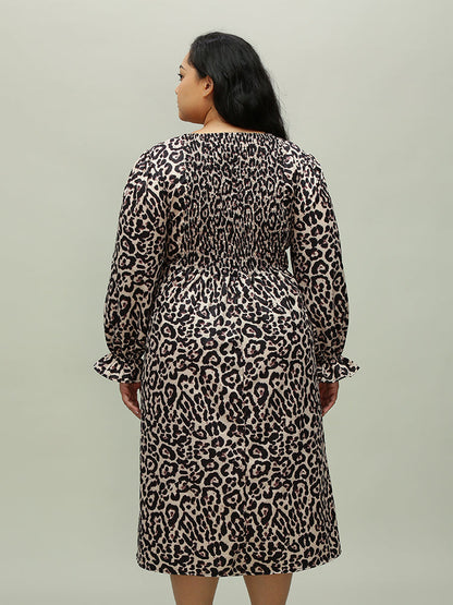 Tan Leopard Print Square Neck Dress