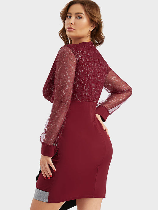 Asymmetrical Patchwork V-neck Dress