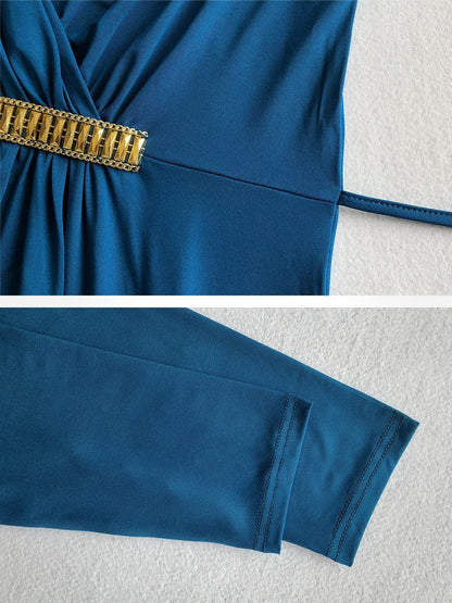 Ruched Decoration V-neck Maxi Dress