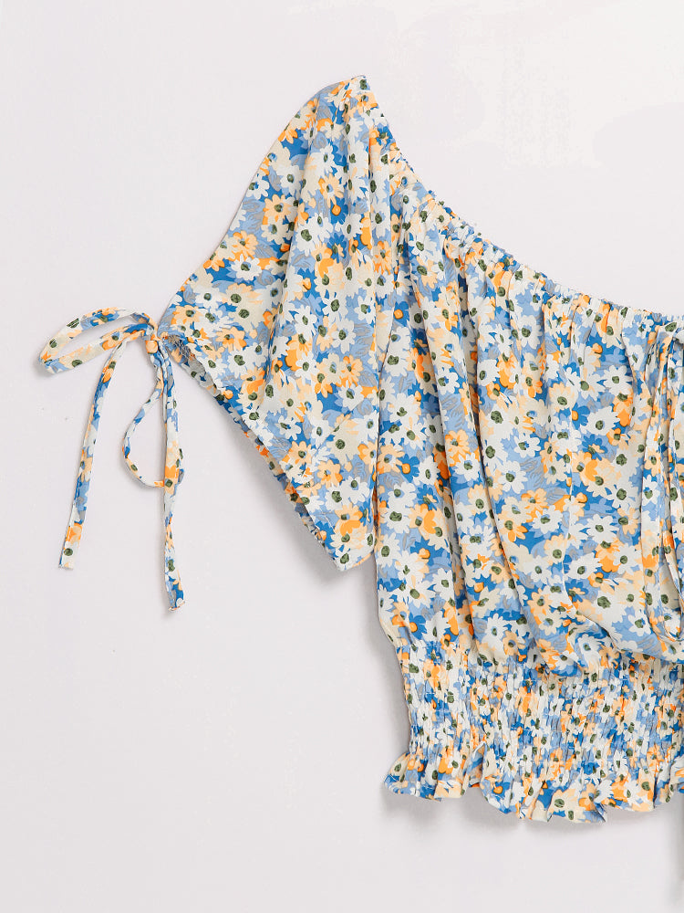 Ditsy Floral Knotted Sleeve Blouse