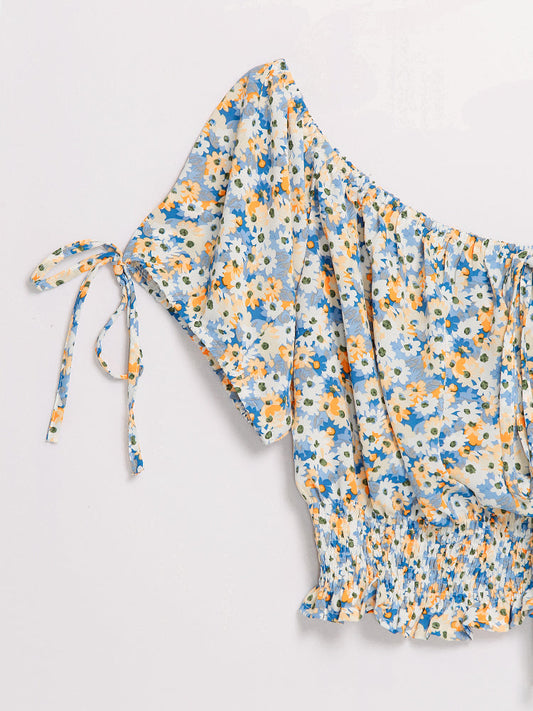 Ditsy Floral Knotted Sleeve Blouse