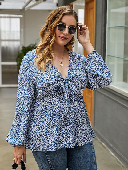 Ditsy Chiffon Lantern Sleeve Blouse