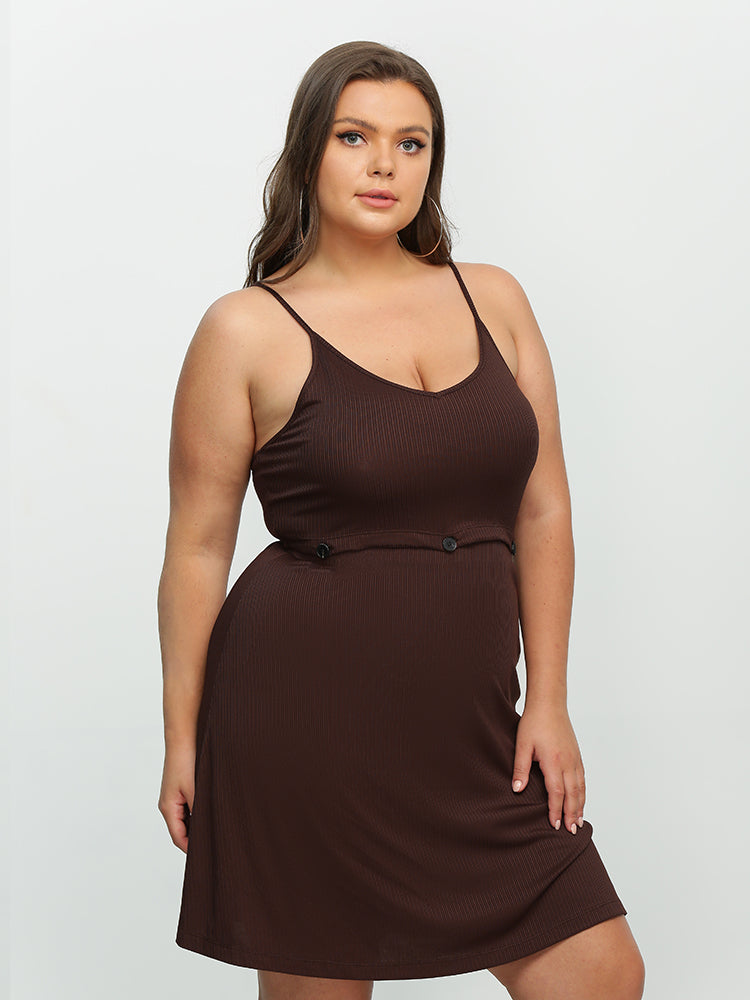 Button Waist Backless Cami Dress