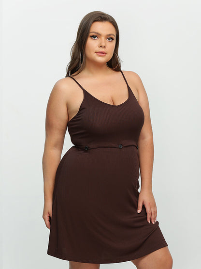 Button Waist Backless Cami Dress