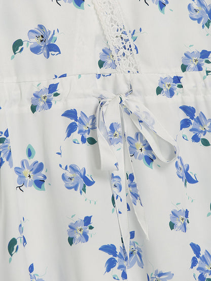 Ditsy Floral Lace Neck Dress